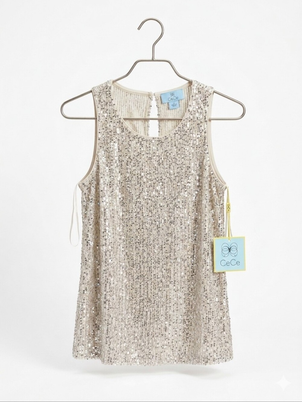 CeCe Silver Sequin Sleeveless Camisole